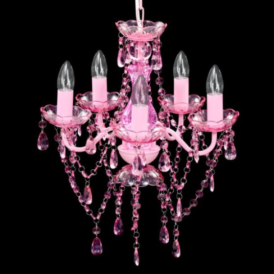 vidaXL Lampu Kristal 5 Bohlam Lampu Gantung Warna Pink untuk Penerangan Rumah